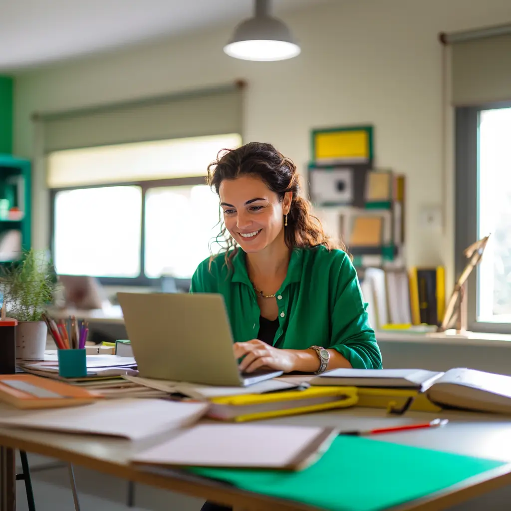 Photo showing a nursery manager completing nursery funding form submissions
